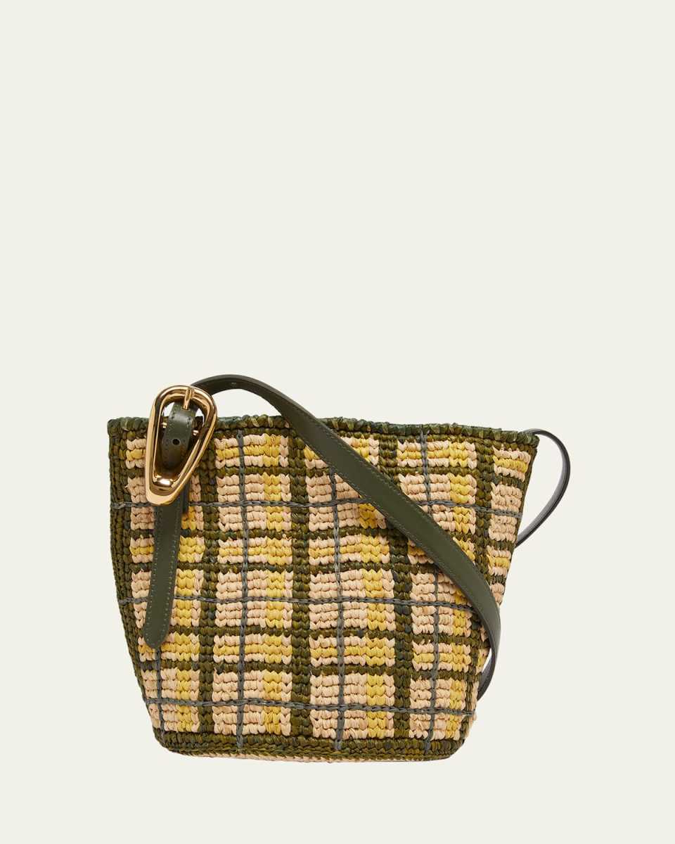 Small Plaid Raffia Bucket Bag
